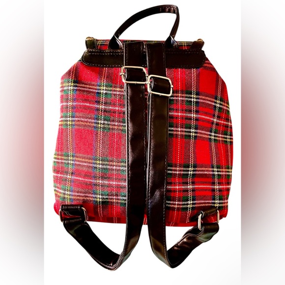 SHEIN NWOT Backpack vegan Leather Silver Studs & Red Plaid - Picture 9 of 10